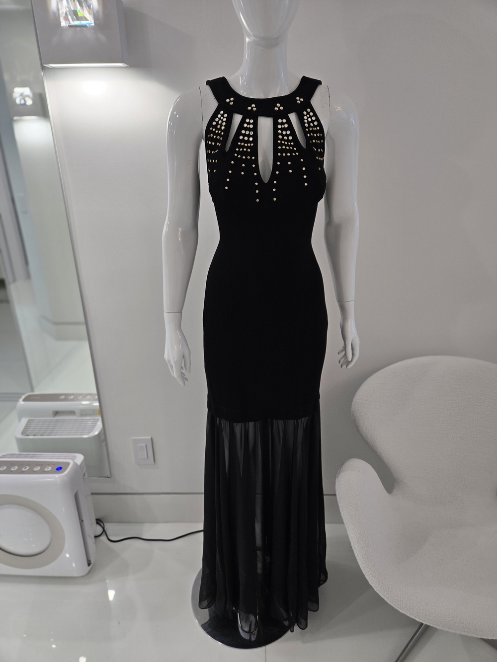 Tadashi  Black Cut Out Maxi Dress with Stud Accents, Size Small
